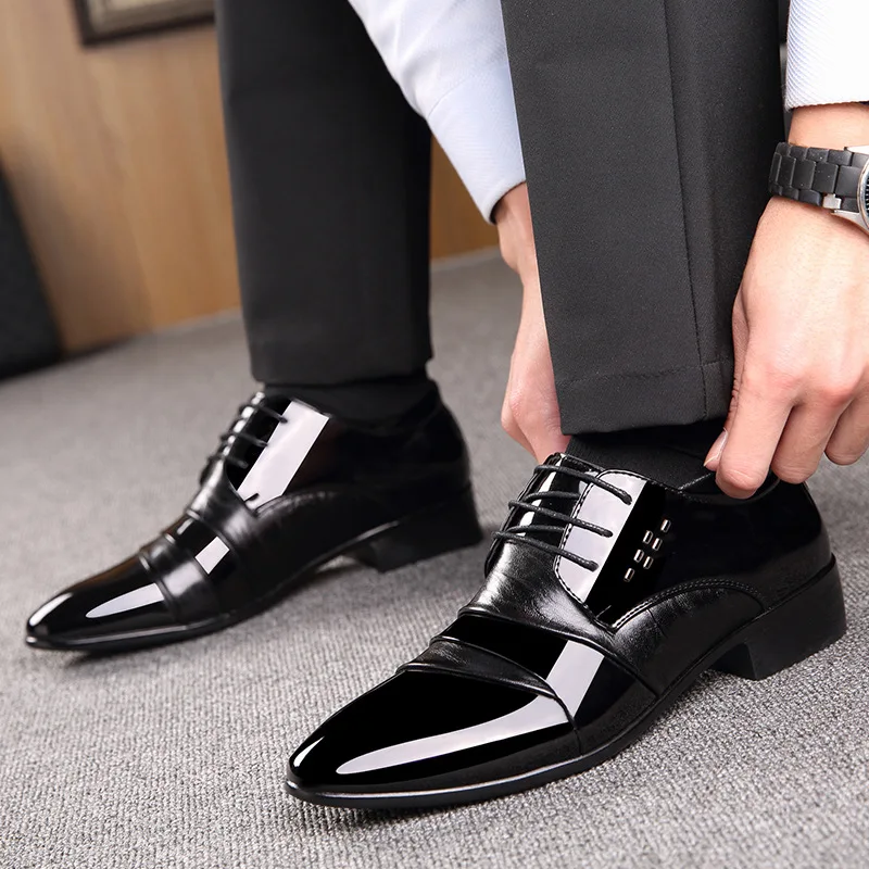 size 38-49 black patent leather dress shoes for man derby formal shoes for man office wedding official scarpe eleganti uomo