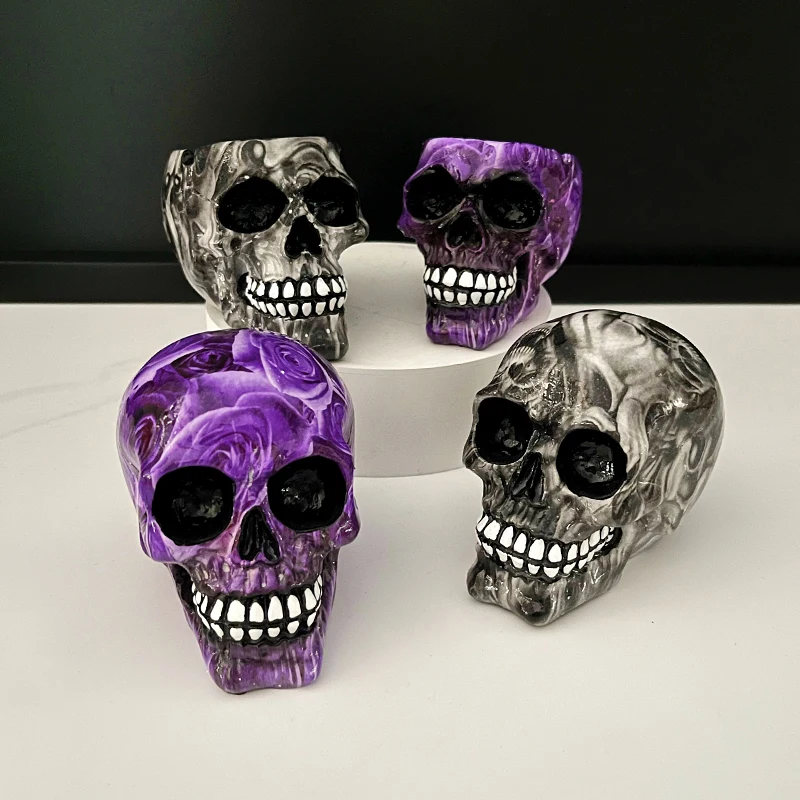 Color Skull Ashtray Tobacco Ash Box Resin Statue Halloween Scary Haunted House Props Bar Party Game Decors Desktop Oraments Gift