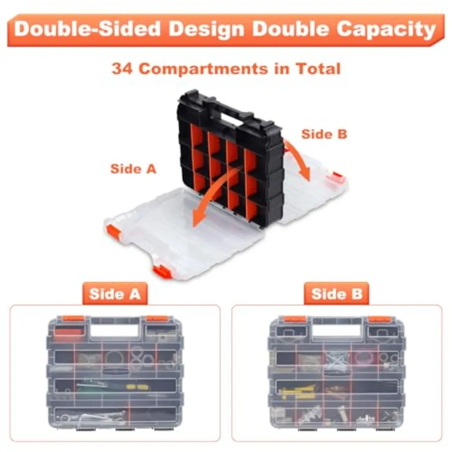Kleinteiliger Organizer mit 34 Fächern, doppelseitiges Design zur effizienten Aufbewahrung von Hardware, Schrauben, Bolzen, Nägeln, Muttern, Perlen a