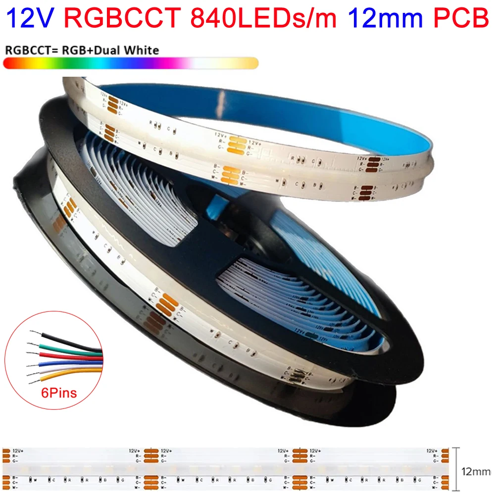 5 m SPI RGB RGBW RGBCCT COB LED-striplicht DC12V 24V 840 784 720 576 LEDs / M Flex FCOB LED-tape Licht dimbaar lineair linttape