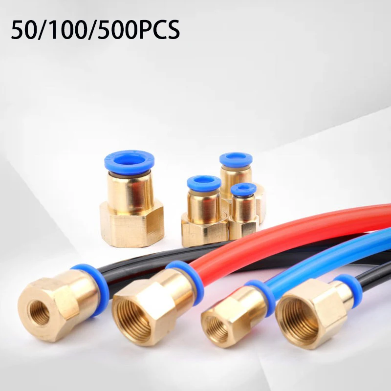 50/100/500Pcs Pneumatic Component Quick Connector Internal Thread Straight Air Pipe Quick Plug PCF4-M5/6-01/8-02 Internal thread