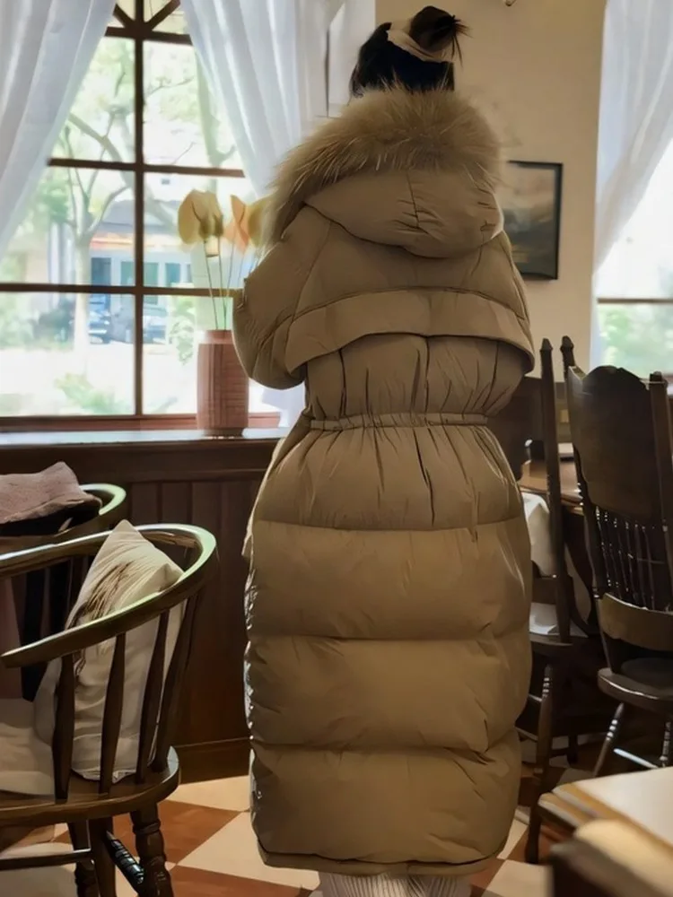 معطف نسائي طويل منتفخ من ZMEENNA مع غطاء من الفرو الصناعي وخصر قابل للتعديل جاكيت شتوي ماكسي معطف أنيق للطقس البارد ZM3532 #6