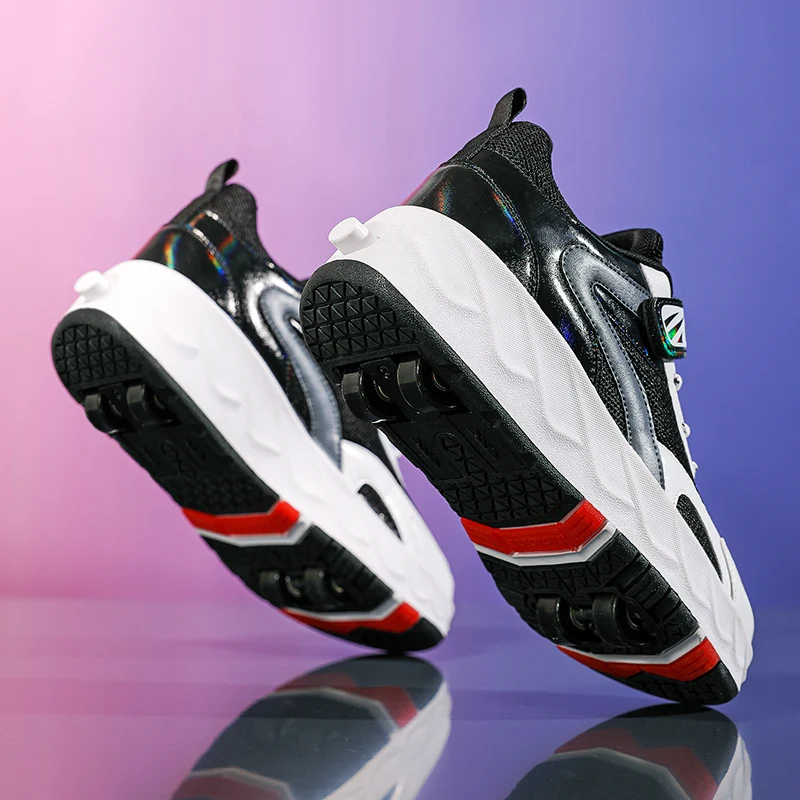 Youth Roller Shoes Retractable Outdoor Fashion Casual Running Boys Girls With 4 Wheels Walking Parkour Deformation Skate Shoes