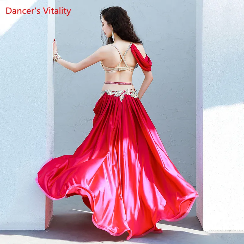 Belly Dance Suit Diamond-Studded Sling Bra Split Big Swing Skirt Performance Clothes Set Oriental Dancing Competition Clothing