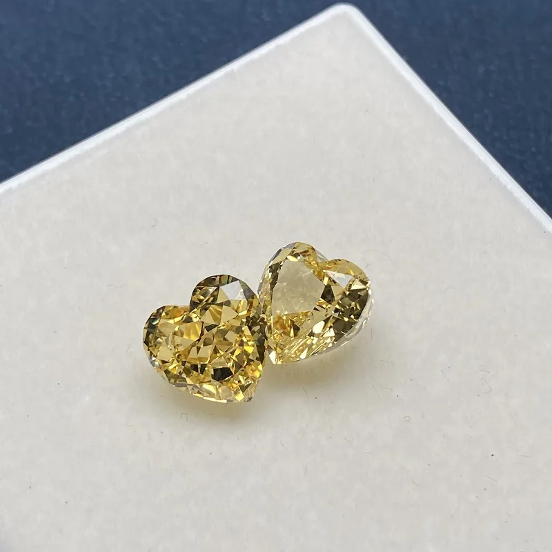 Yellow  Heart Shape Crush Ice Cutting Cubic Zirconia Perfect Fire High Carbon CZ for Jewelry Making