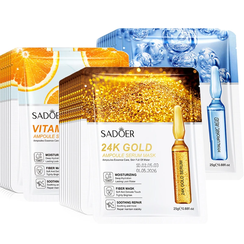 10 stks SADOER 24 K Goud Vitamine C Hyaluronzuur Gezichtsmasker Facial Hydraterende Verstevigende Hydraterende Gezichtsmaskers Huidverzorgingsproducten
