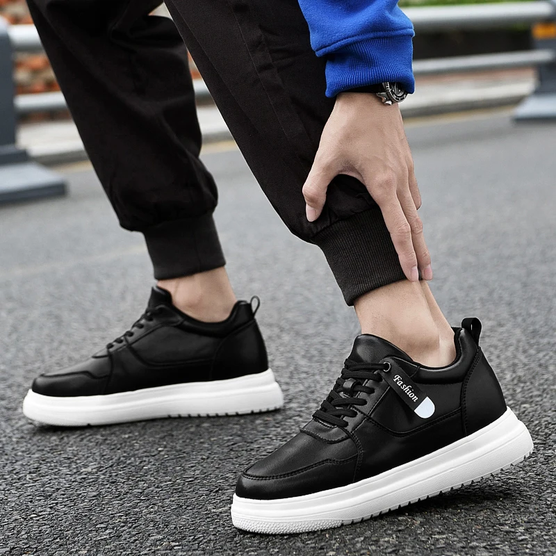 male comfortable elevator shoe fashion skate shoes Heigheten lace-up classic Mens sneakers New genuine leather men's shoes 10 cm