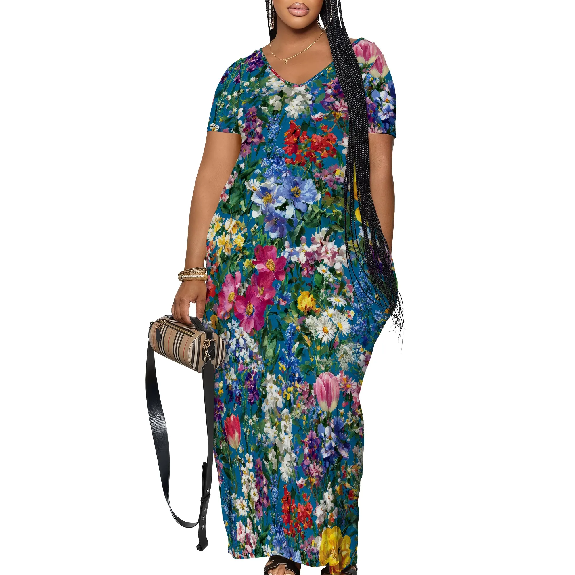 ผู้หญิงฤดูร้อนชุดลําลองแขนสั้นเซ็กซี่ Slim แฟชั่น V คอ Sundress Club Midi Dresses
