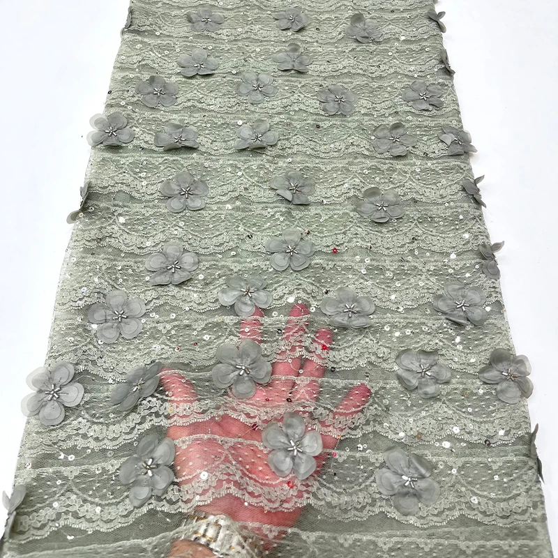 Роскошная французская кружевная сетчатая ткань, изысканные африканские трехмерные цветы, нигерийская кружевная ткань с вышивкой бисером и блестками
