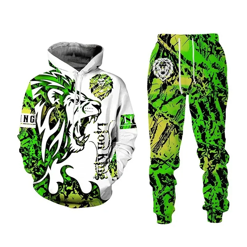 2023 Autumn New Lion Hoodie 3D Printing Men\'s Sportswear Sweatpants 2PK Set Men Sweatshirt Pullover Fashion Men\'s clothing Suit