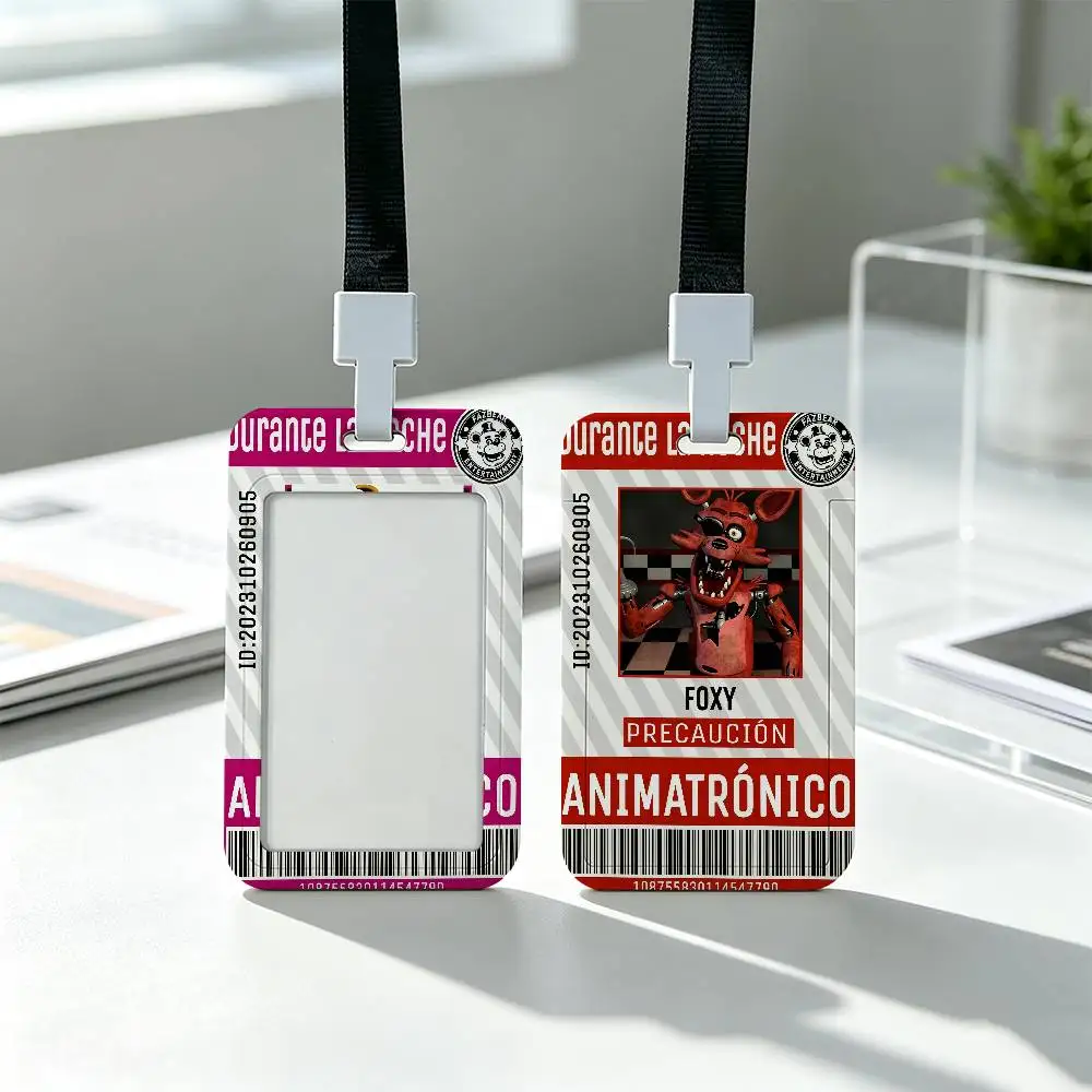 F-Five Nights Freddys Horror Clear Window ID Card Holder, Business Badge Holder With Neck Lanyard, Office Work Permit Card Cover