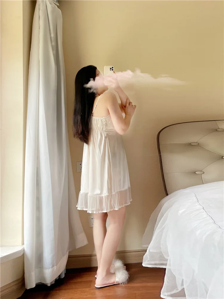 LMM French lace plus size pajamas, high-end summer fat mm with chest pad