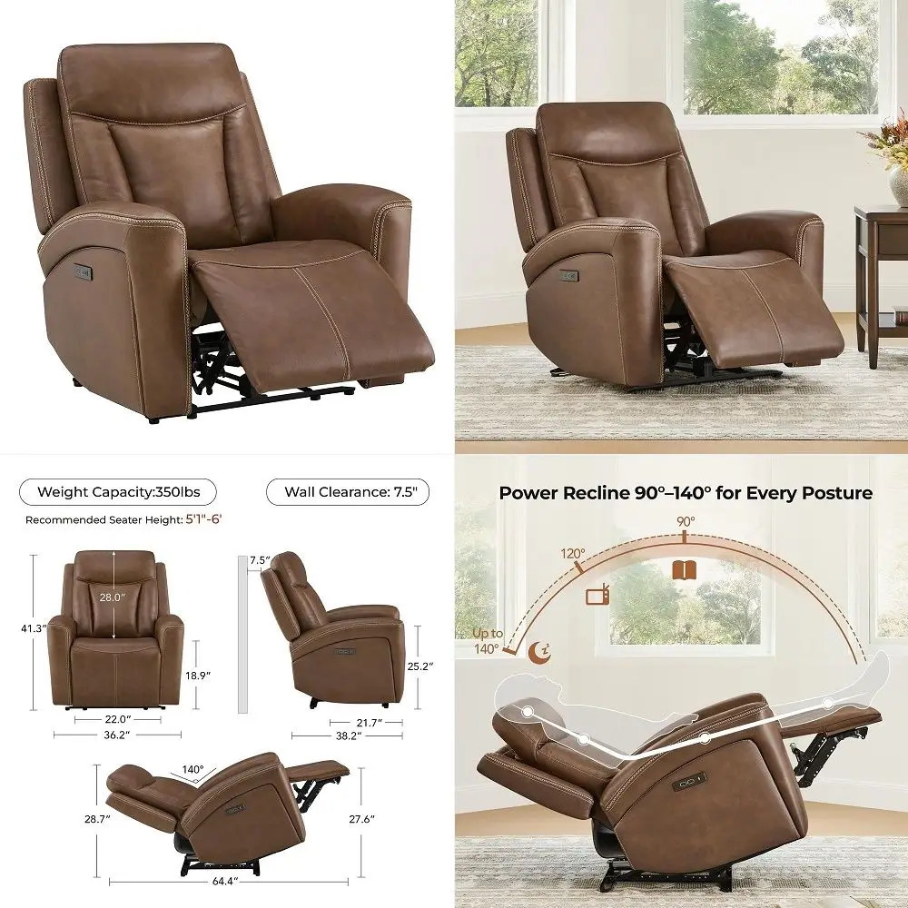 

Genuine Leather Power Recliner Chair for Adults, Super Zero Gravity Recliner with Adjustable Power Headrest amp USB TypeC Ports