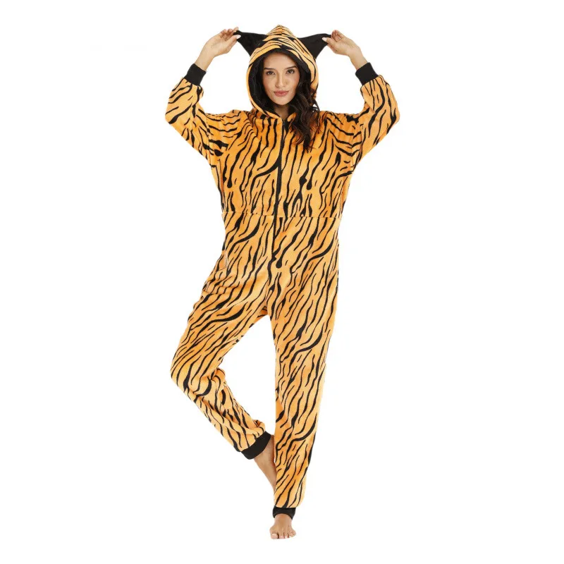 

Women's Cartoon Animal Onesie Pajamas Jumpsuit Sleeping Clothes Zipped Up One Piece Hooded Jumpsuit Long Sleeve Winter Warm
