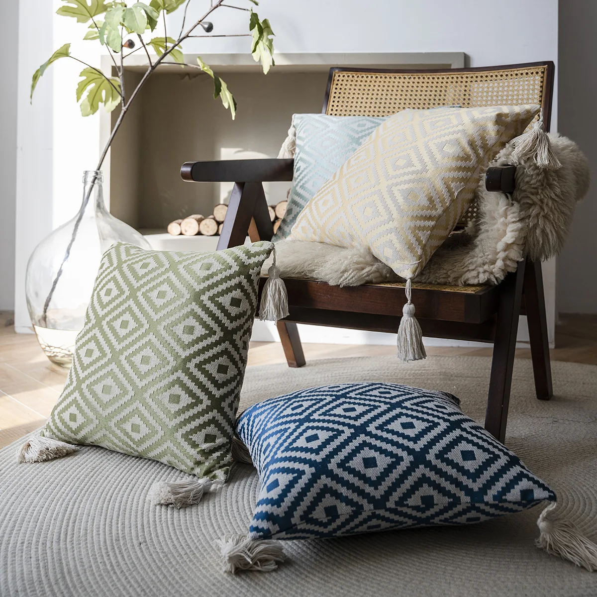 

Wavy Cotton And Linen Tassel Pillow Without Core Modern Classic Pillow Cushion Plaid Pillowcase Car Sofa Pillow Sofa Soft