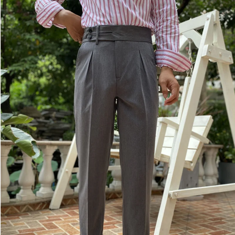 

Dress Pants Men 2023 British High Waist Straight Pants Men Social Trousers Belt Pant Italian Mens Formal Pant Pantalones Hombre