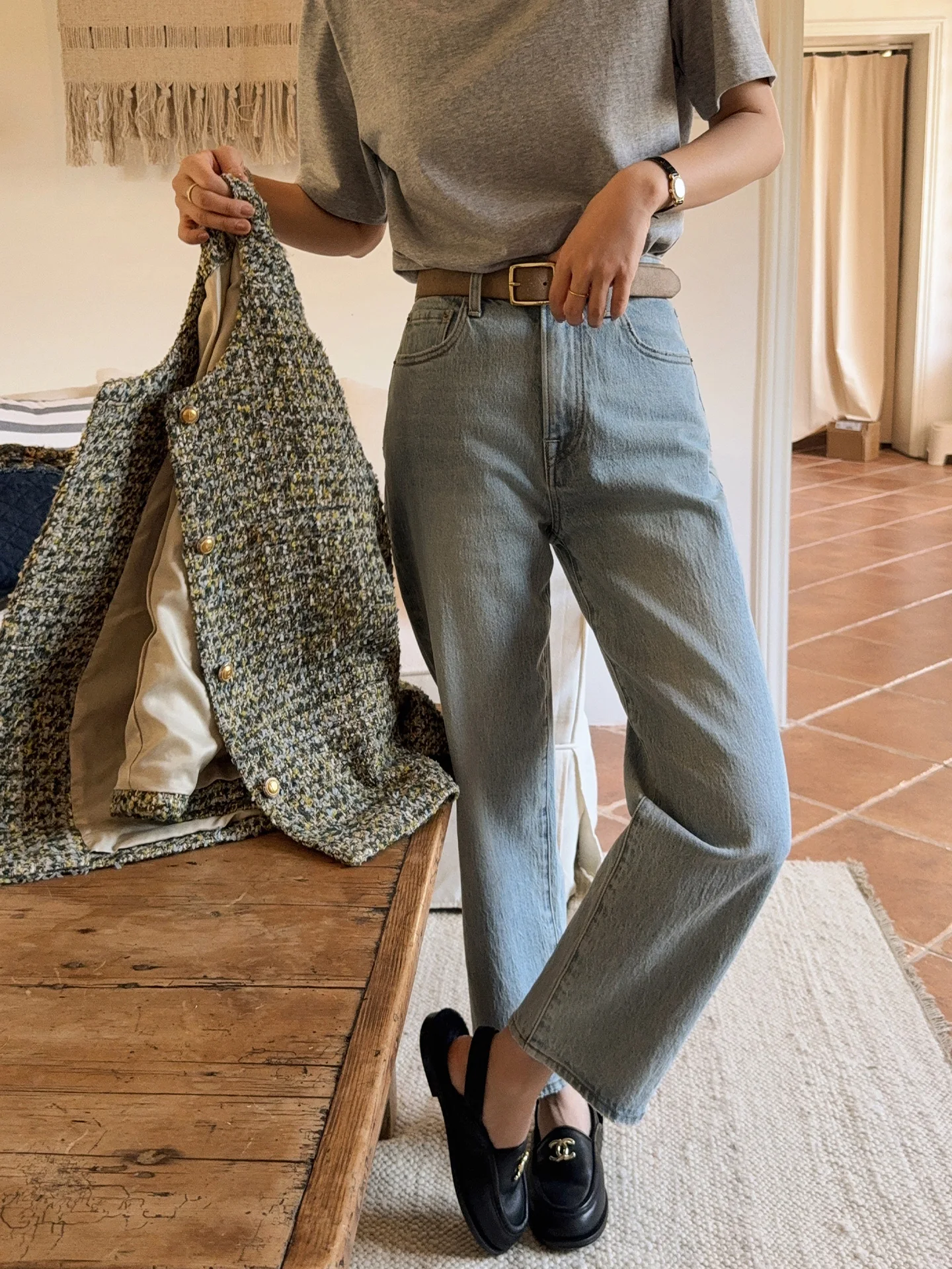

Liberlin Sisy Treebark Crepe Jeans Straight Leg Nine Points Pants Women's Casual Sle Micro Elastic Slimming Trousers