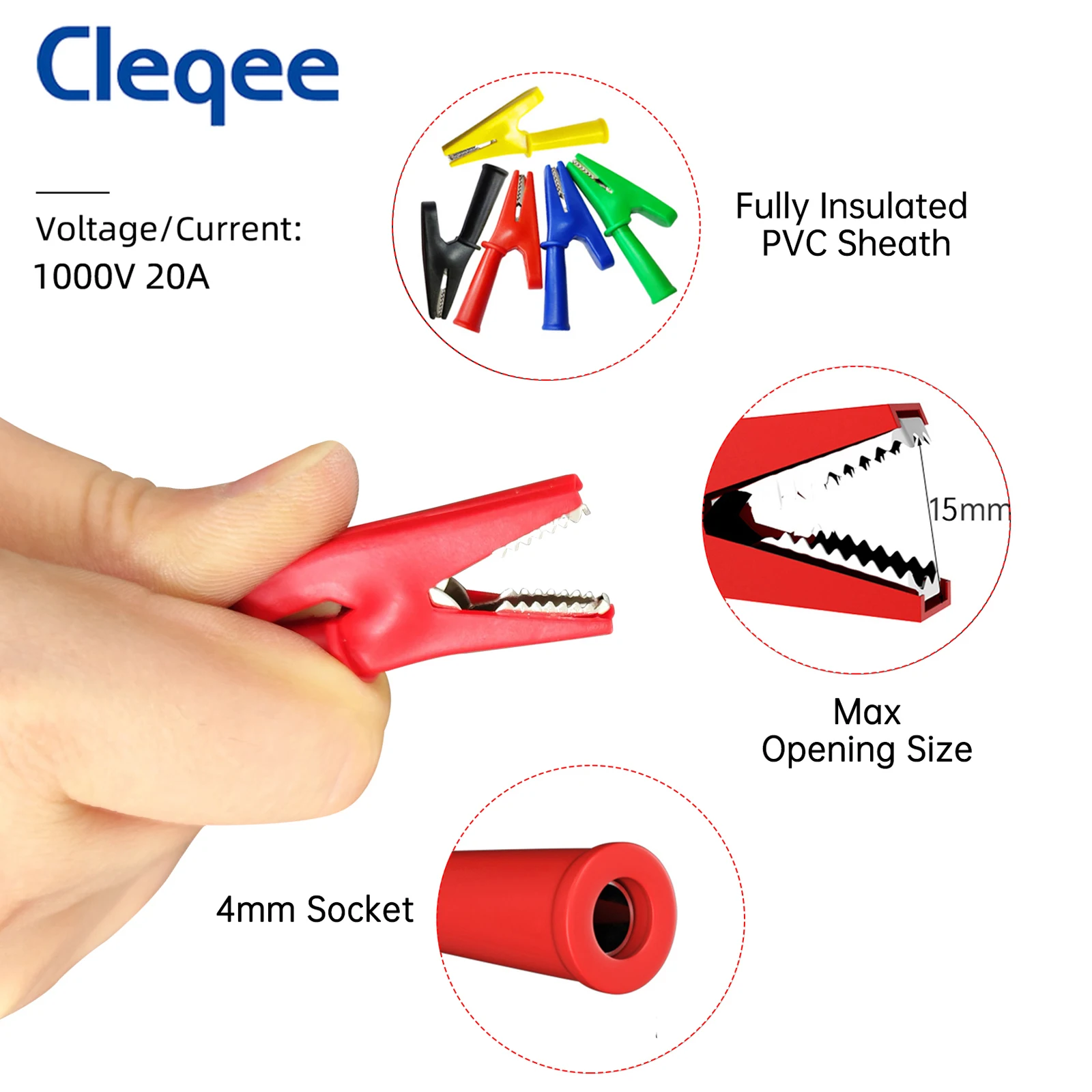 Cleqee-コード付きバナナプラグセット,15個セット,モデルP1036.2002,デュアル4mm,絶縁およびワニ口クリップセット,1000v