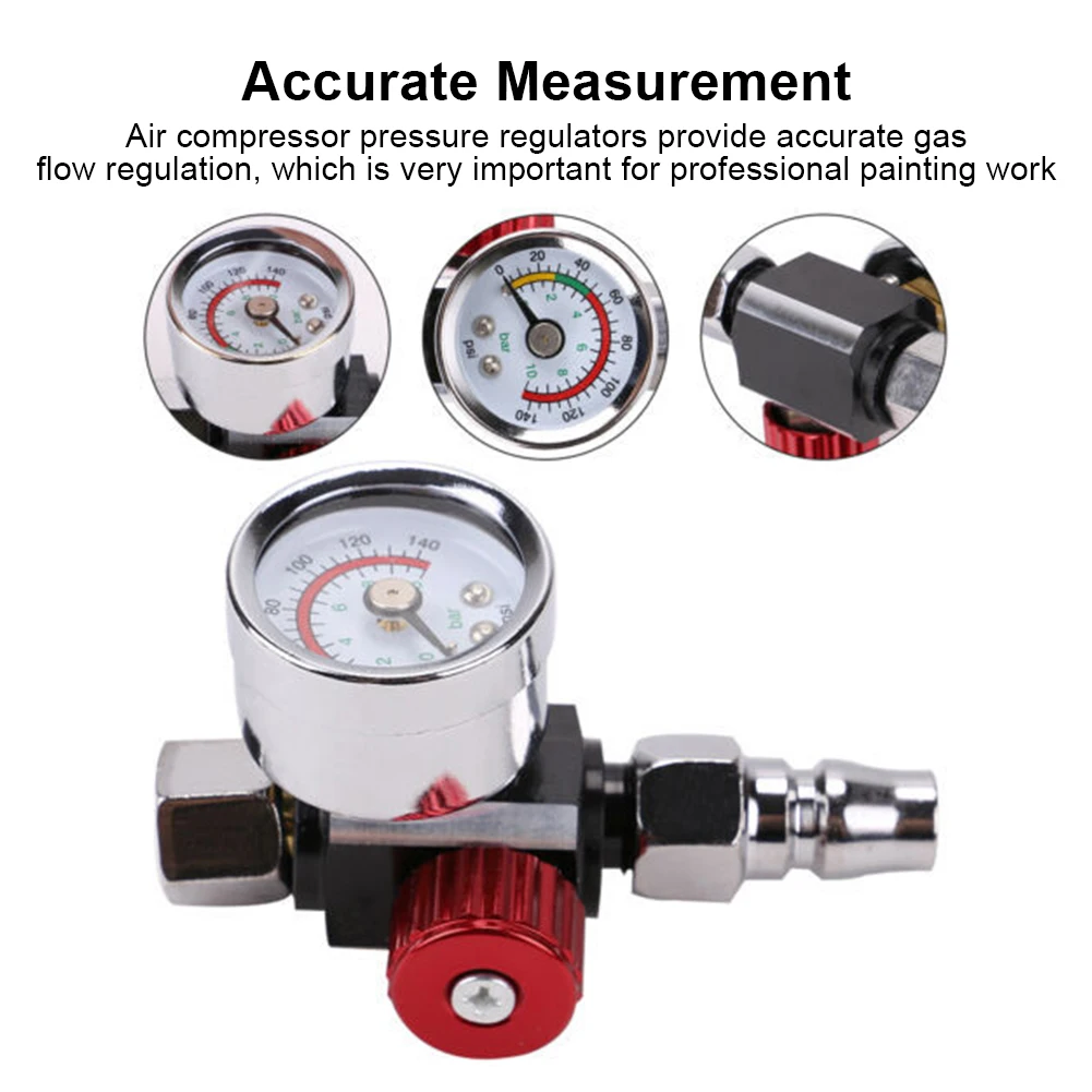Pneumatic 1/4 Inch NPT Portable Air Pressure Regulator Inline Spray Paint Manual Tool Accessories Compressor 0-140 PSI Control