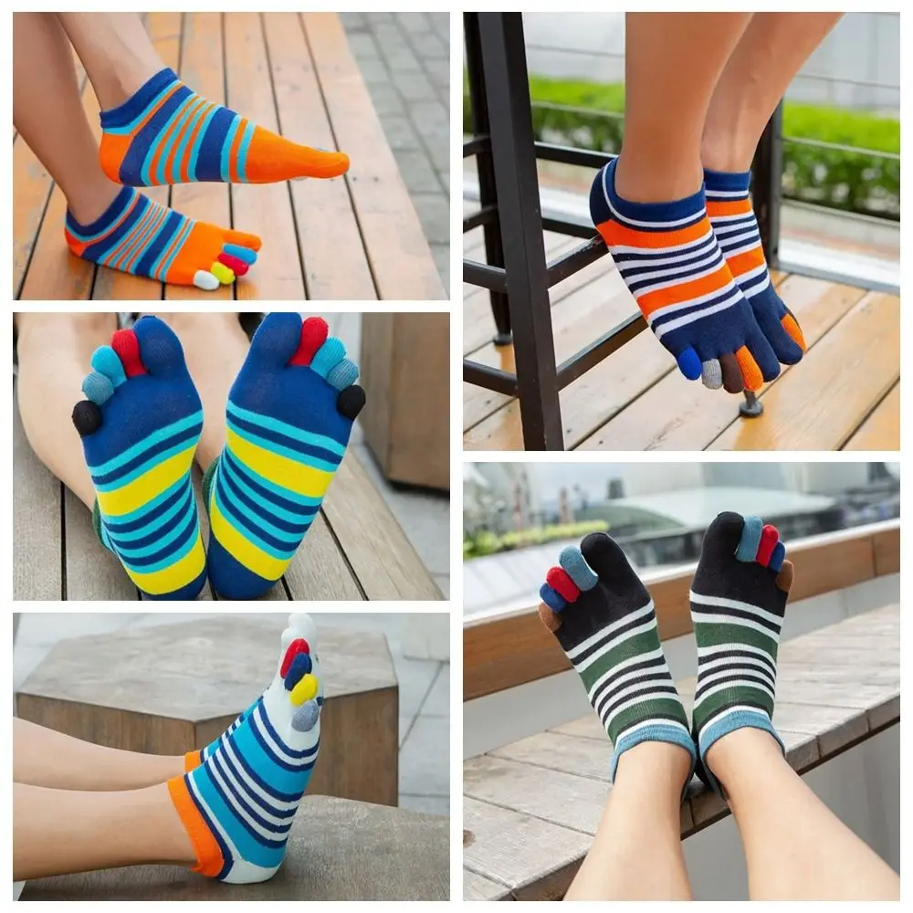 

1 Pair of EU39-44 Five Toe Socks Cotton Anti Friction Five Finger Socks Breathable Mesh Male Short Socks Sports