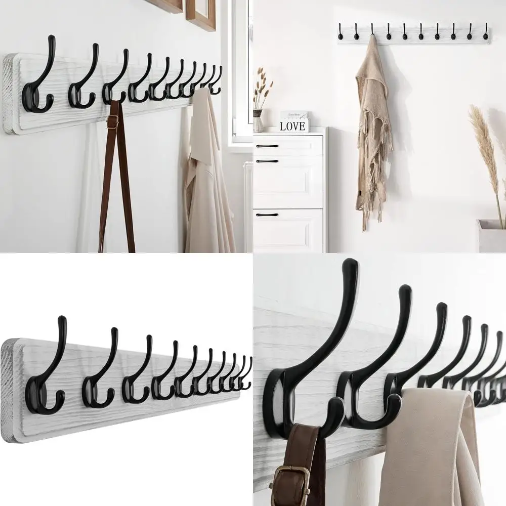 

Настенная вешалка для одежды из соснового дерева с 10 крючками, 38,6 см, в стиле фермерского дома, для одежды, халатов и полотенец