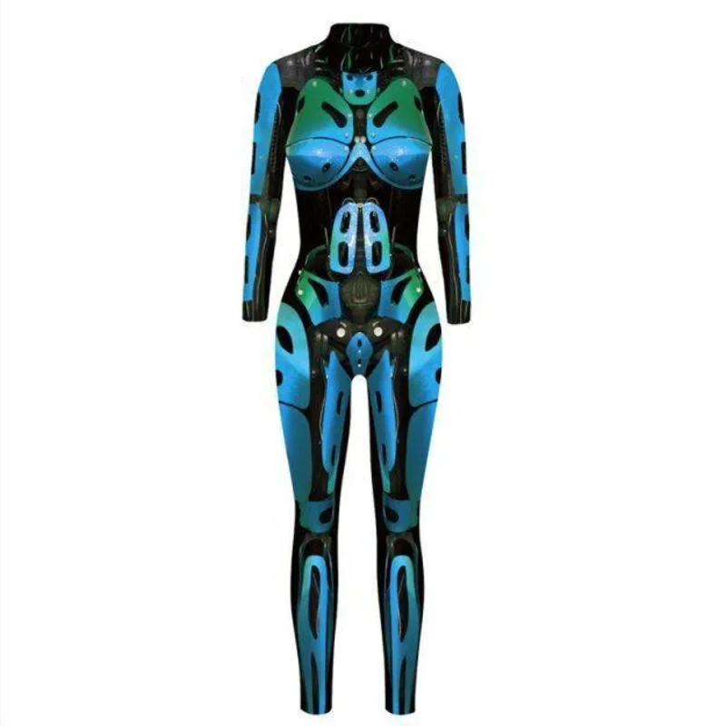 Skelet 3d Digitaal Gedrukt Jumpsuit Halloween Gothic Y 2K Mannen Blauw Skelet Grappig Interessant Mid Taille Broek Jumpsuit Nieuw