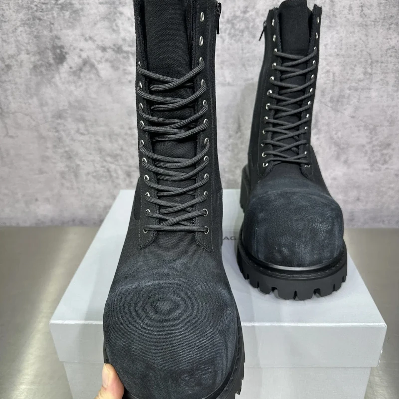 2024AW New Leather  Boots Round Toe Mid Calf Boots Shoes Men Sneaker Official-website Mens Sneakers