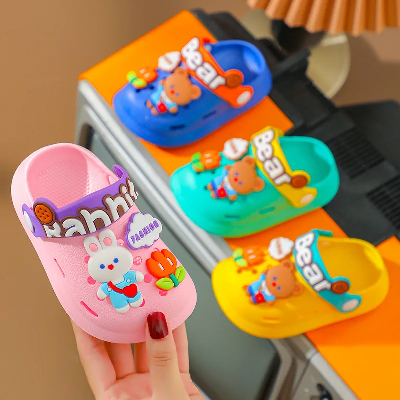 2-6Y Summer Baby Shoes Baotou Sandals Girl Boy Cartoon Unicorn Dinosaur Bear Child Pool Mules Slippers Cave Hole Slides Sandal