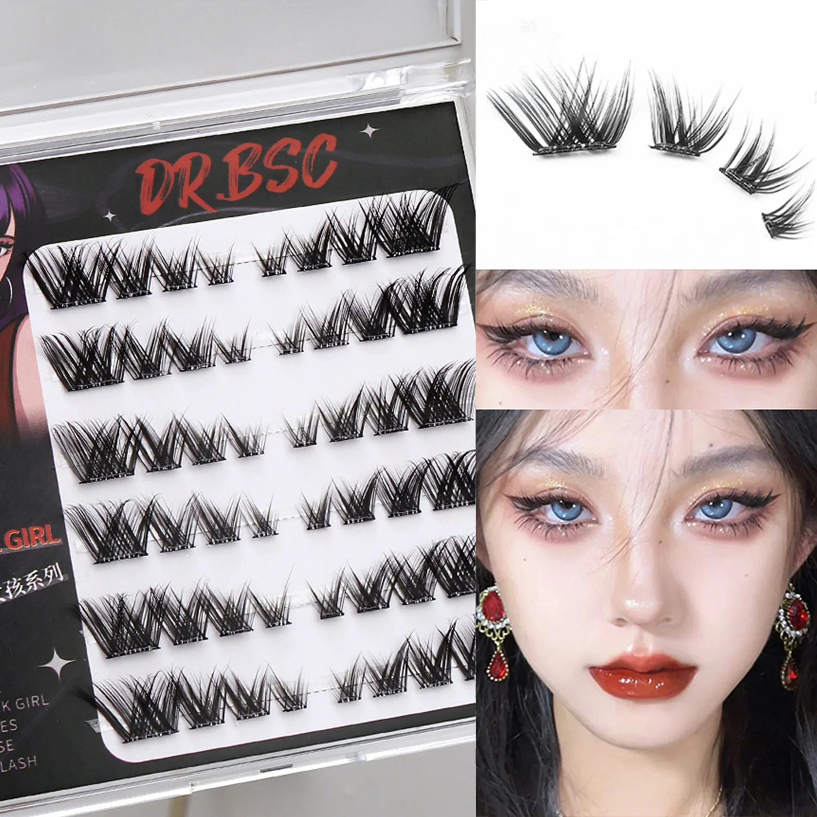 6 Rows No Glue False Eyelashes 7-12mm Individual Natural Manga Lashes Clusters DIY Eyelashes Extension Self Adhesive Eyelashes