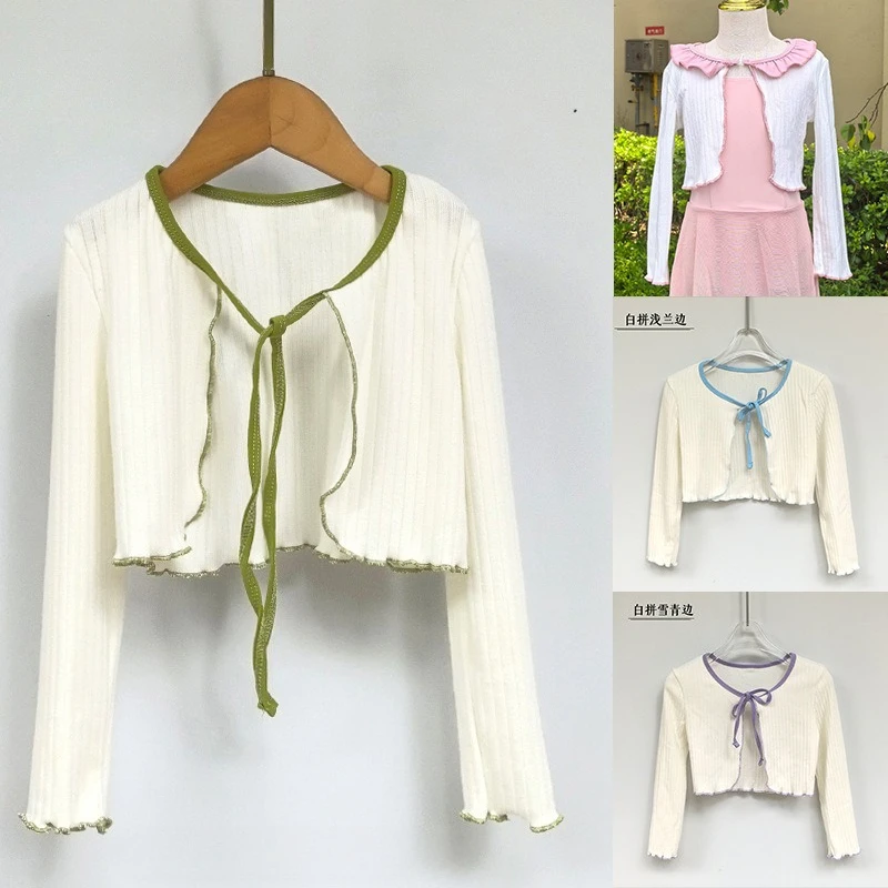 

Балетные топы-накидки для девочек, балетный костюм, куртка с высокой талией, детская танцевальная одежда, тонкие короткие пальто, одежда для занятий балетом, детская одежда