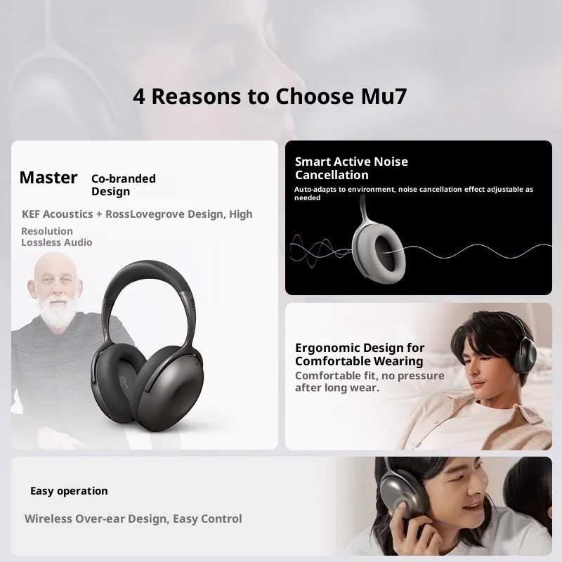 سماعة رأس بلوتوث لاسلكية KEF Mu7، مثبتة على الرأس، إلغاء الضوضاء النشط، جودة صوت HiFi، وعمر بطارية طويل #4