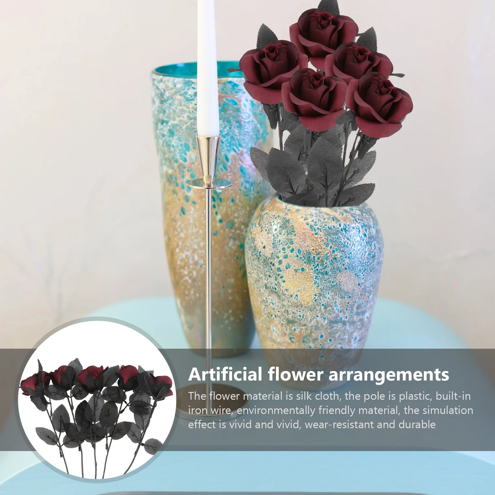 

5pcs Simulation Rose Decor Artificial Flower For Wedding Valentine'S Day Centerpiece Arrangement Fake Rose Adornment