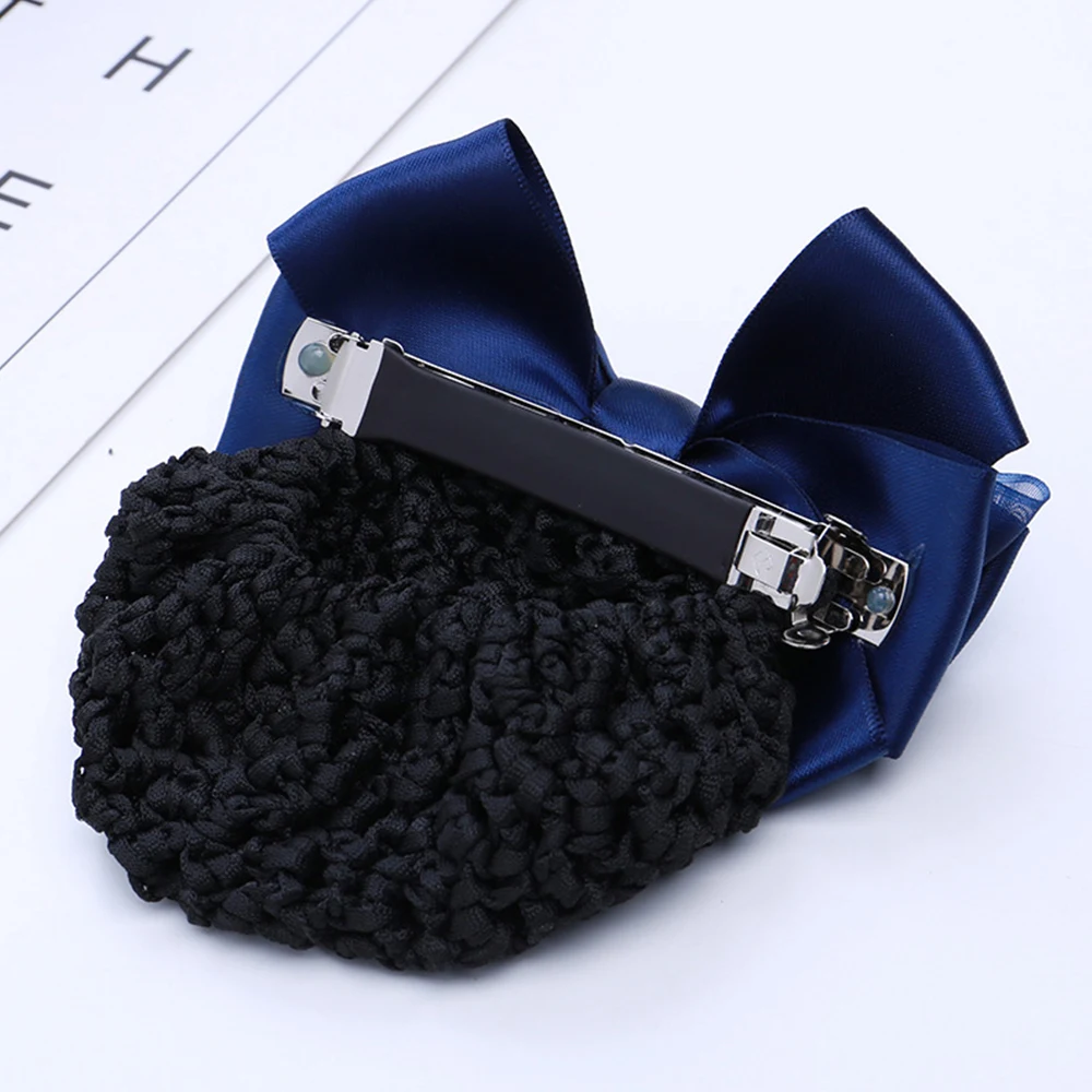 Women Professional Hotel Bank Nurse Bow Barrettes Hairnet Satin Mesh Ribbon Hair Clip French Style Non-Slip Hair Accessories