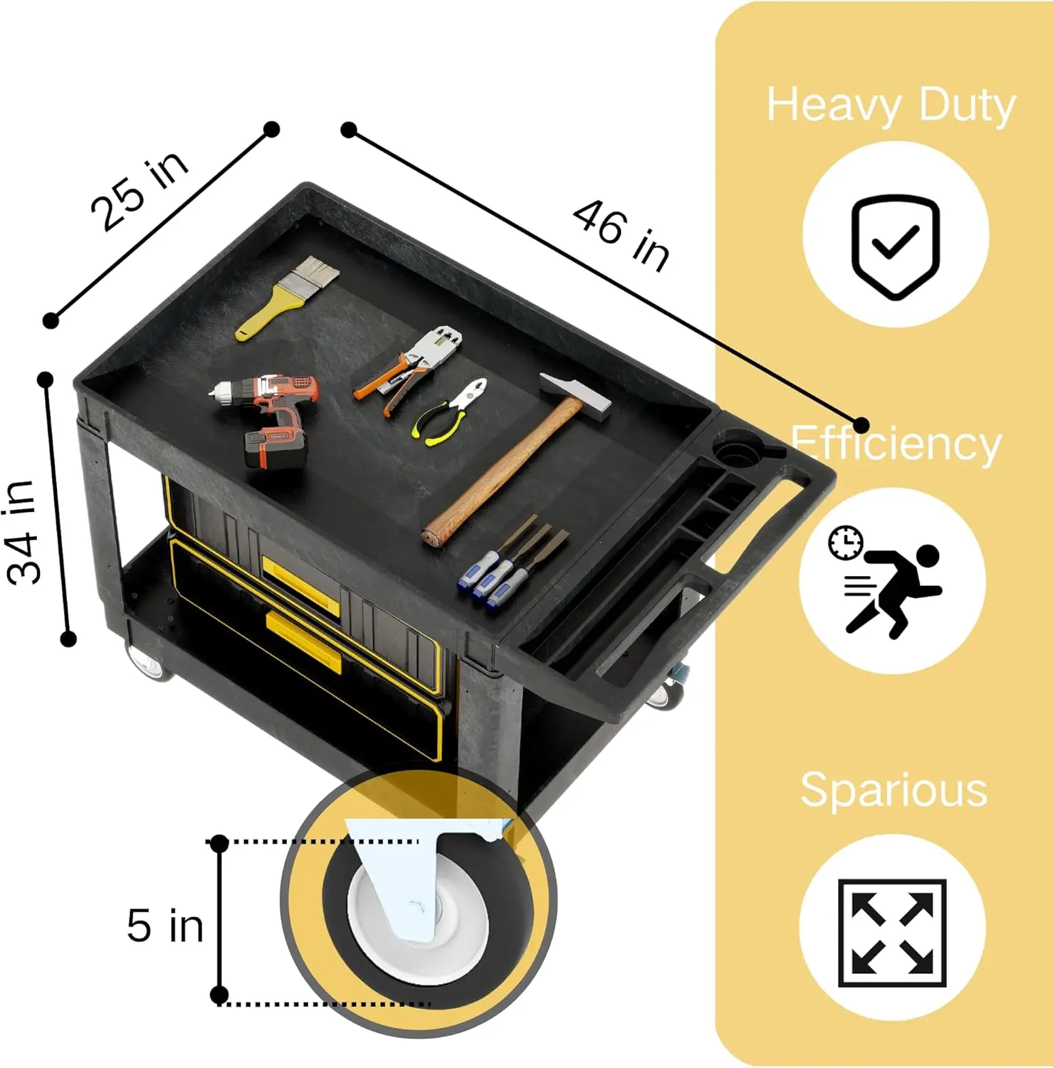 

Utility Service Cart on Wheels, 45 X 25 in 550 LBS Heavy Duty Rolling Cart Plastic Work Cart for Warehouse Garage School·On Sale
