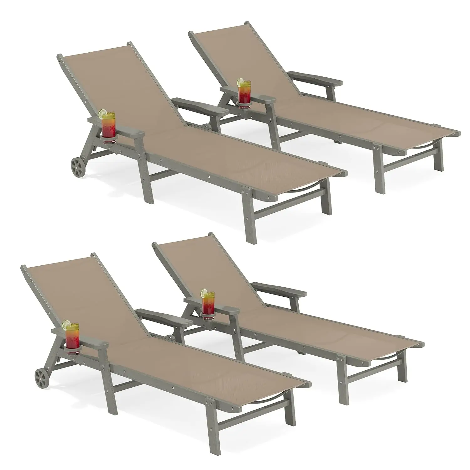 Weather Resistant, 180° Flat Tanning, Quick-Dry Textilene, 5-Position Adjustable Backrest, Easy Assembly, for Backyard Patio