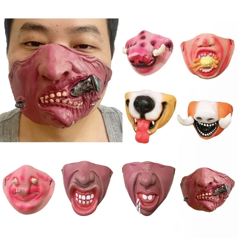 Funny Halloween Mask Latex Half Face Mask Prank Cosplay Party Props