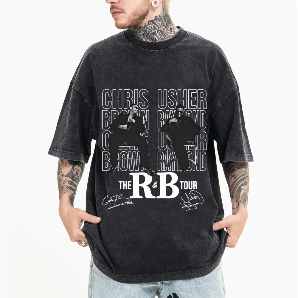 Usher Raymond and Chris Brown Tour 2026 Cotton T-shirt Vintage Summer O-Neck Short Sleeve