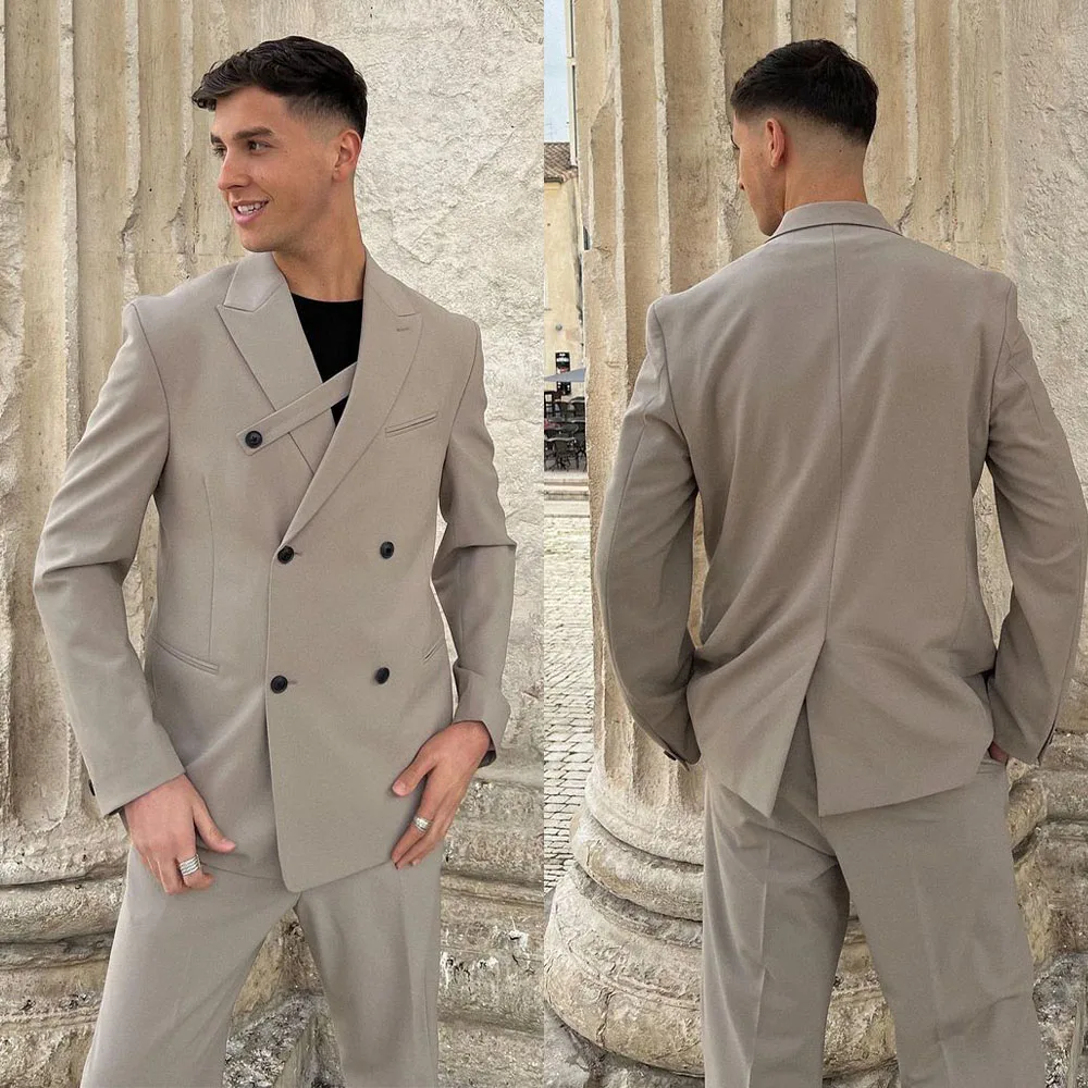 Men Suit Tailor-Made 2 Pieces Solid Color Modern Fashion Wedding Business Causal Prom Double Breasted Coat+Pants Tailored