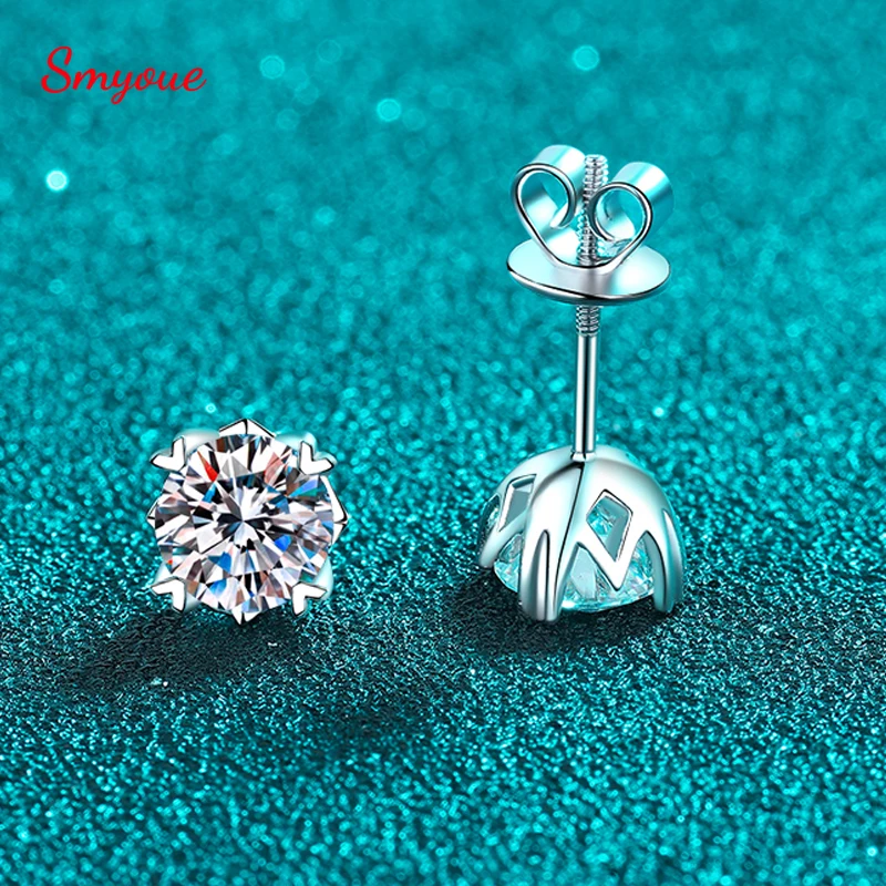 

Smyoue 0.5-2CT Certified Real Moissanite Stud Earrings for Women Sparkling Luxury Wedding Party Jewelry Sterling Silver 925 GRA