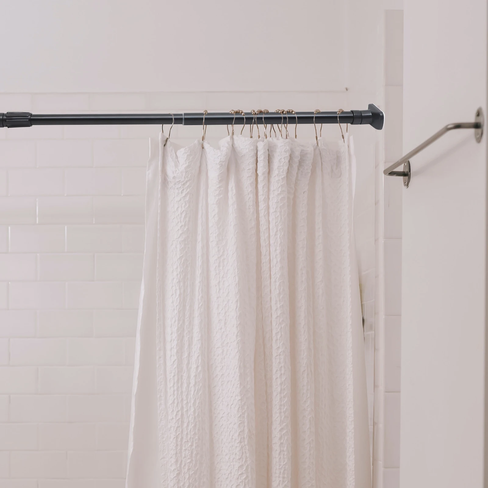 

Telescopic Curtain Rod Premium Heavy Duty Iron Adjustable No Punch Hole Tension Pole for Bathroom Shower Closet Clothes Drying