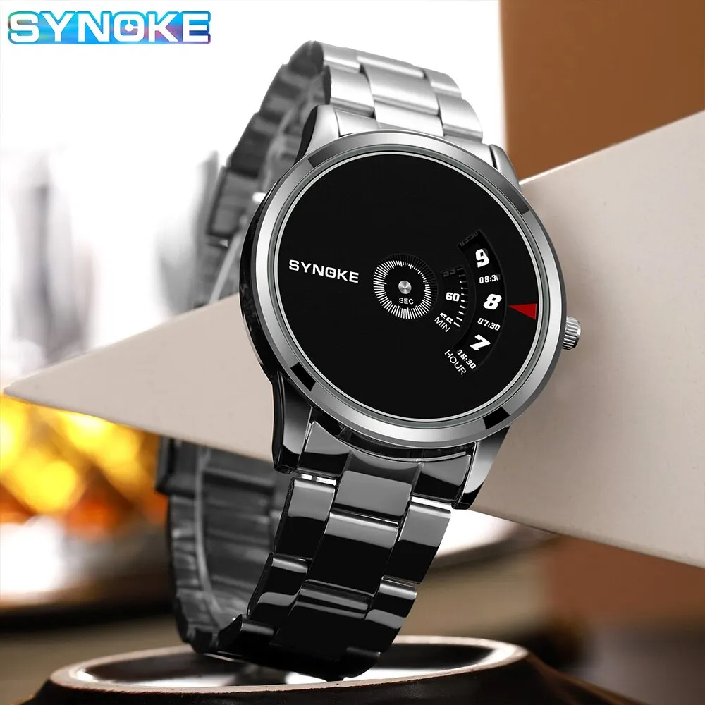 SYNOKE Quartz Watch Men Fashion Sports Waterproof Quartz Watch Student Steel Band Creative Calendar Dial Business