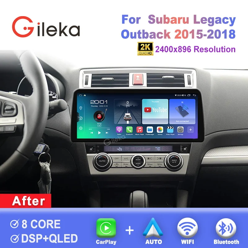 12.3 inch 2K Screen Carplay Android  For Subaru Legacy Outback 2015-2018 Car Radio Stereo Multimedia Player GPS WiFi BT