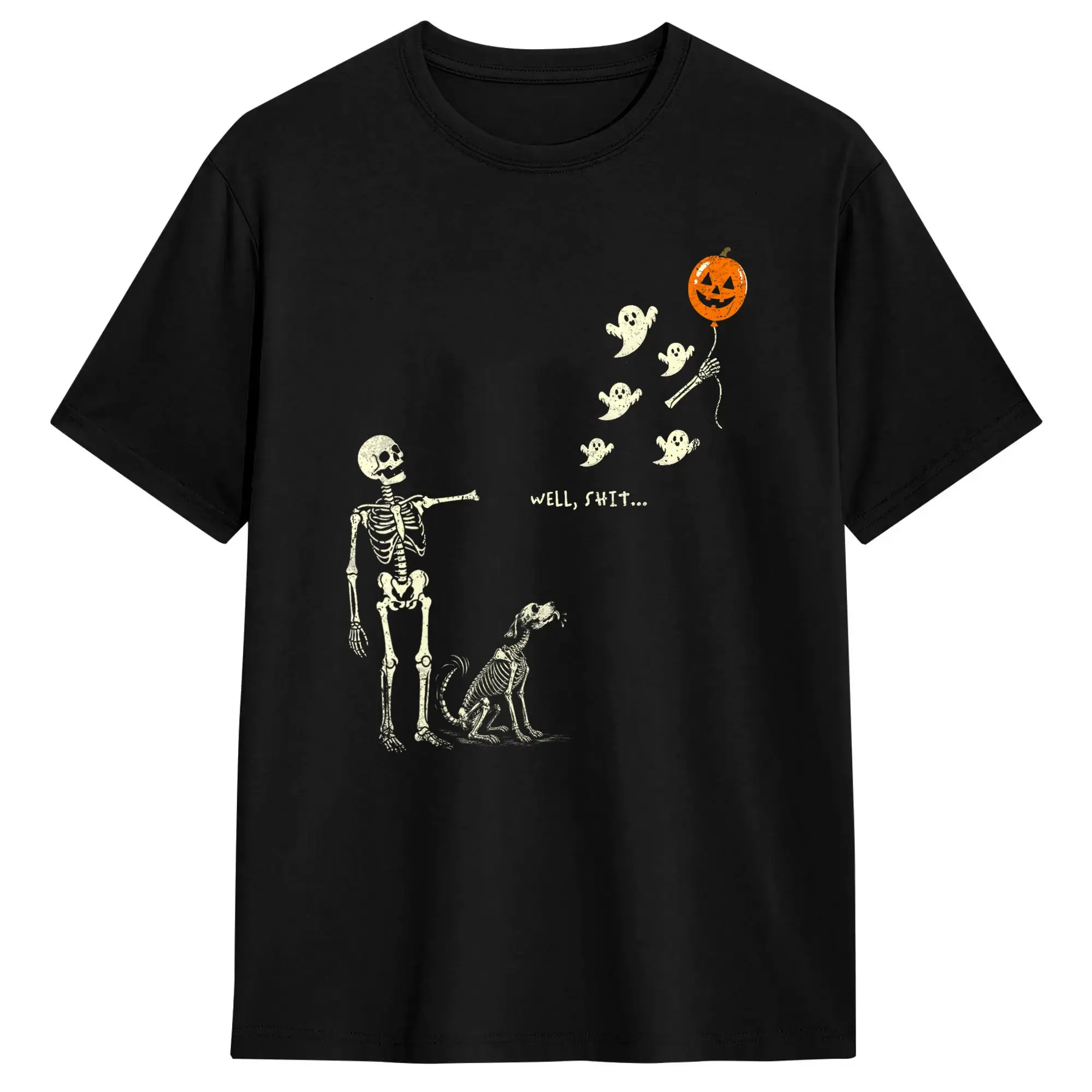 Men's T-Shirt Well Sht Skeleton Losing Pumpkin Balloon Funny Halloween Humorous 100% Cotton Tee Shirt Short Sleeve  T Shirt