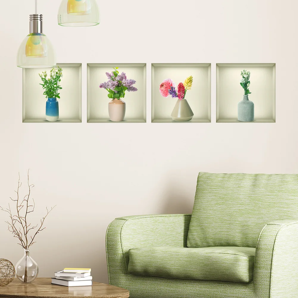 Vases Flowers Cabinet Wall Sticker For Living Room Background Decor Wallpaper Bedroom Beautify Decoration Self-adhesiven Decals