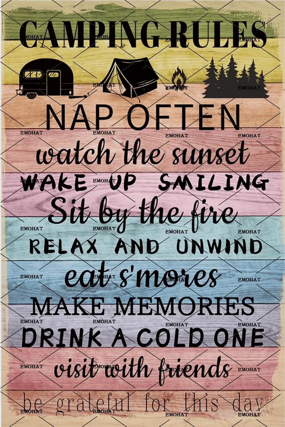 EMOHAT Funny Camping Rules Metal Tin Sign Camping Rules Metal Sign Rustic Camper Room Campsite Wall Decor Home Cafe Bar Club Cam
