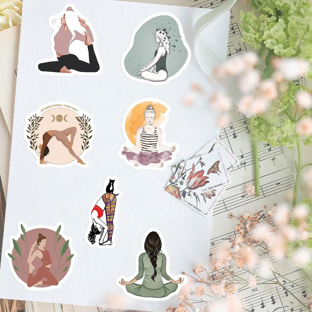 Yoga Pose Stickers Mountain Warrior Tree Pose Aesthetic DIY Gift Toys Decal Scrapbook Phone Decorative Bottles Waterproof