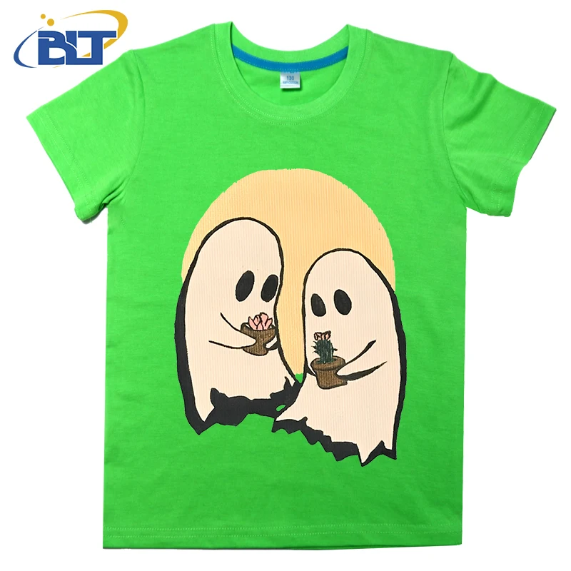 Two Ghosts Printed Children's T-shirt Summer Cotton Short Sleeve Casual Tops Suitable for Boys and Girls