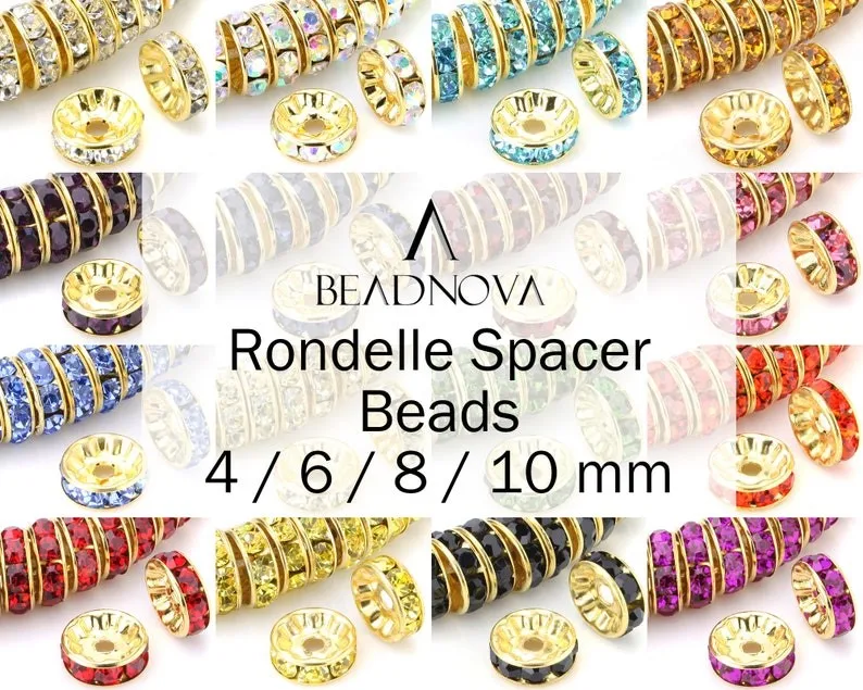 Rondelle Spacer Beads Gold Plated Color Crystal Rhinestone for Jewelry Making Connector 4mm 6mm 8mm 10mm 100pcs Bulk