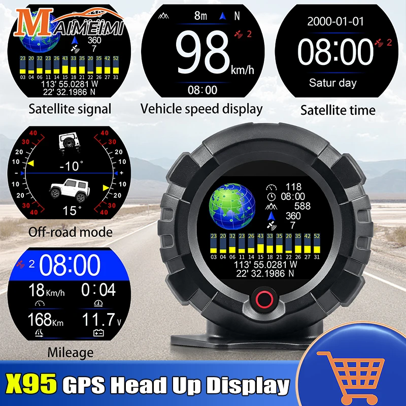 X95 GPS HUD Car Head Up Display 4x4 Off-road Inclinometer Slope Angle Speed Satellite Timing Car Accessories Multifunction Meter