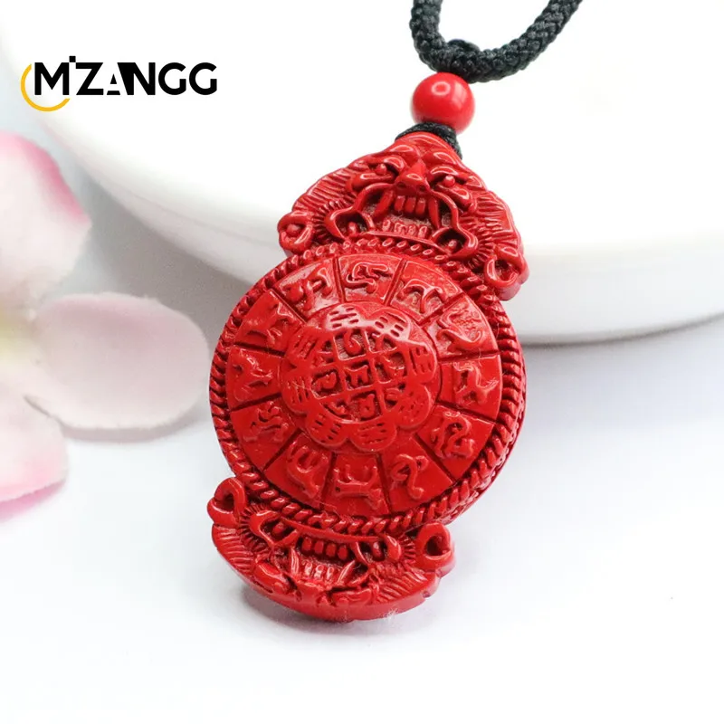 Natural Red Sand Cinnabar Nine Palace Eight Trigrams Pendant Men's and Women's Feng Shui Necklaces Fashion Jewelry Amulet Gifts